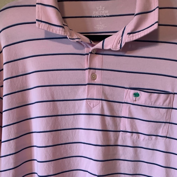 Peter Millar Seaside Wash Pink Striped Polo Size L Like New - Picture 3 of 10